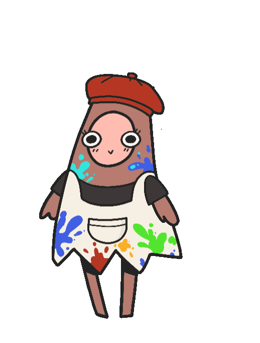 A white color shirt painter boy character with a drawing board on his back